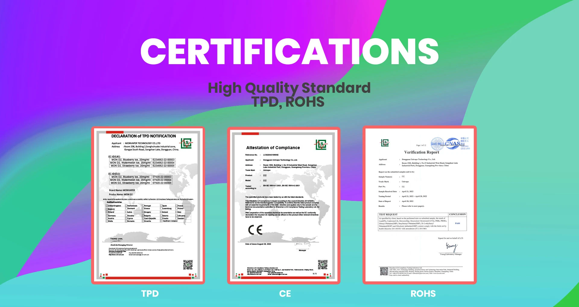 D2 CERTIFICATIONS